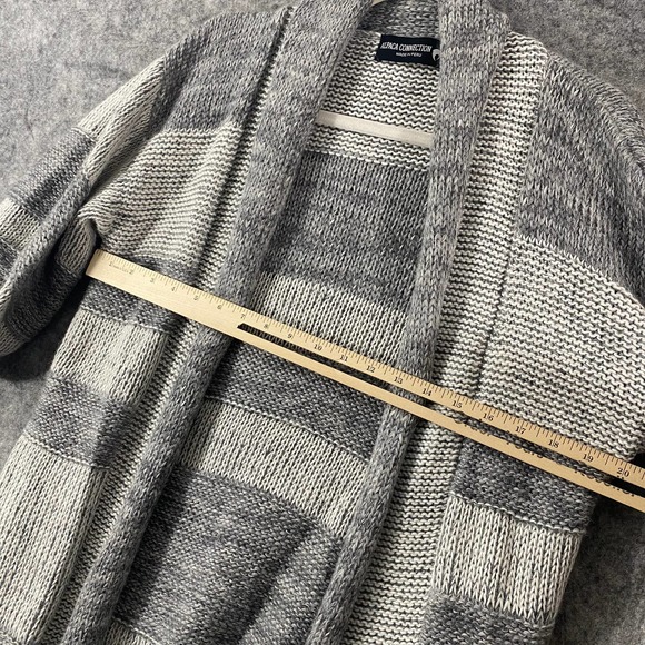 Alpaca Connection Cardigan Medium Gray Striped Alpaca Wool Knit Short Sleeve - Picture 4 of 8